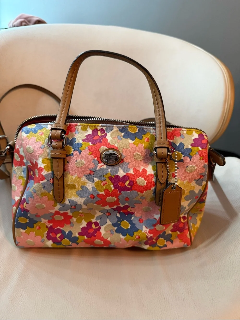 Coach Multicolor Floral Dome Satchel - Pink, Yellow, Blue